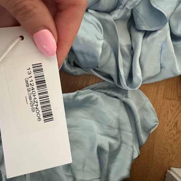 NWT Reformation Casette Midi Silk Dress Sz 6 Blue Horizon Open Back Cut-out - Picture 3 of 10